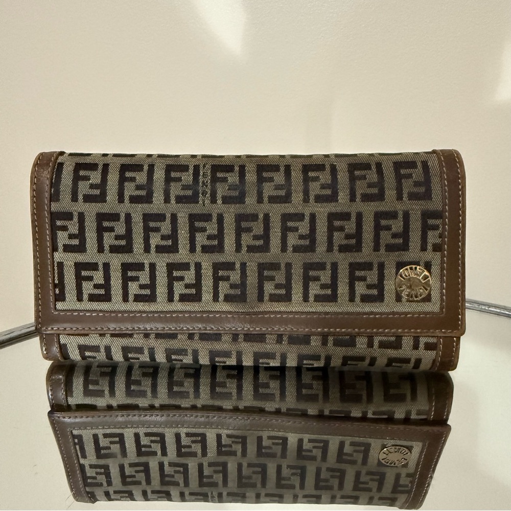 Fendi Zucca Kisslock Monogram Long Wallet
